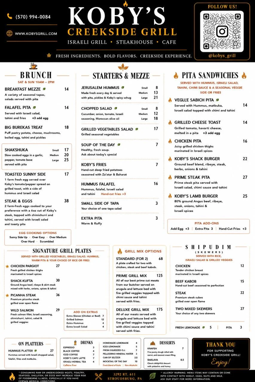 Koby's Creekside Grill full menu