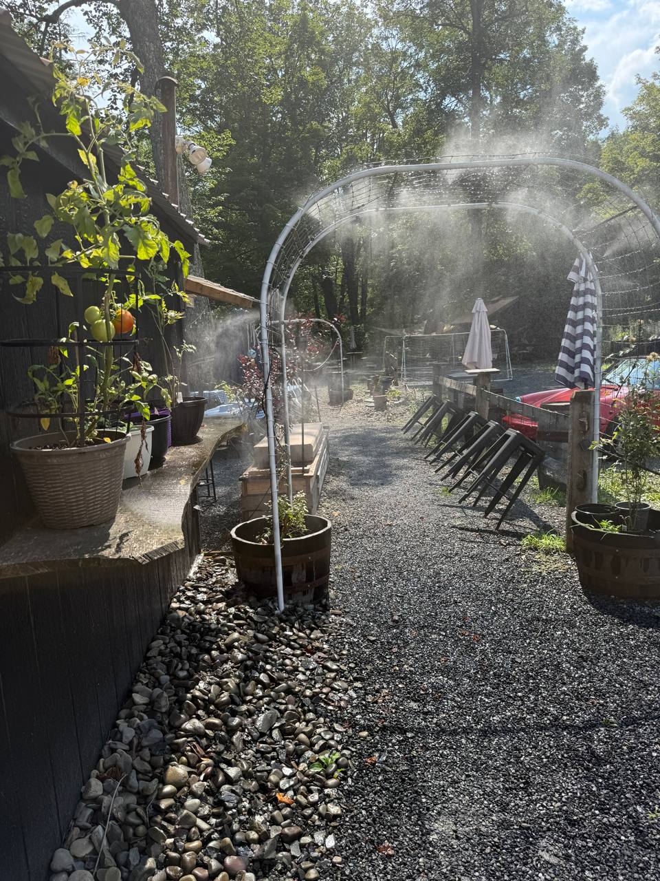 Outdoor mist arch entrance